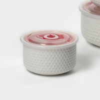 Набор салатников керамических с вакумными крышками &laquo;Ромбики&raquo;, 3 предмета: 300/550/900 мл, цвет белый