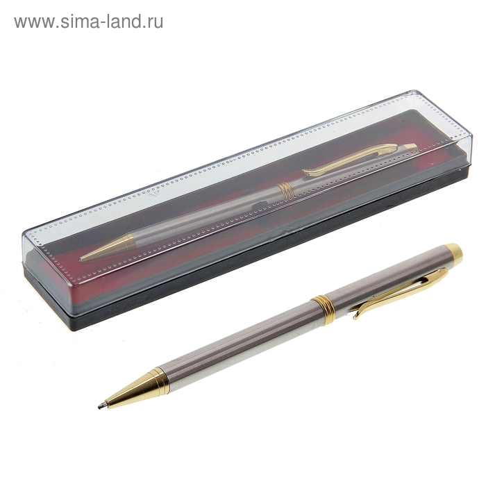 Ручка подарочная, шариковая, в пластиковом футляре, поворотная, Ручка подарочная, шариковая, в пластиковом футляре, поворотная, "Эксперт", серая с золотистыми вставками