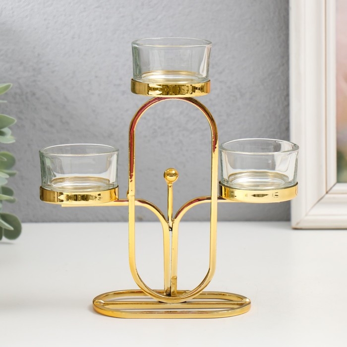 Подсвечник металл на 3 свечи "Овал" d=4,5 см золото 6х15х17 см