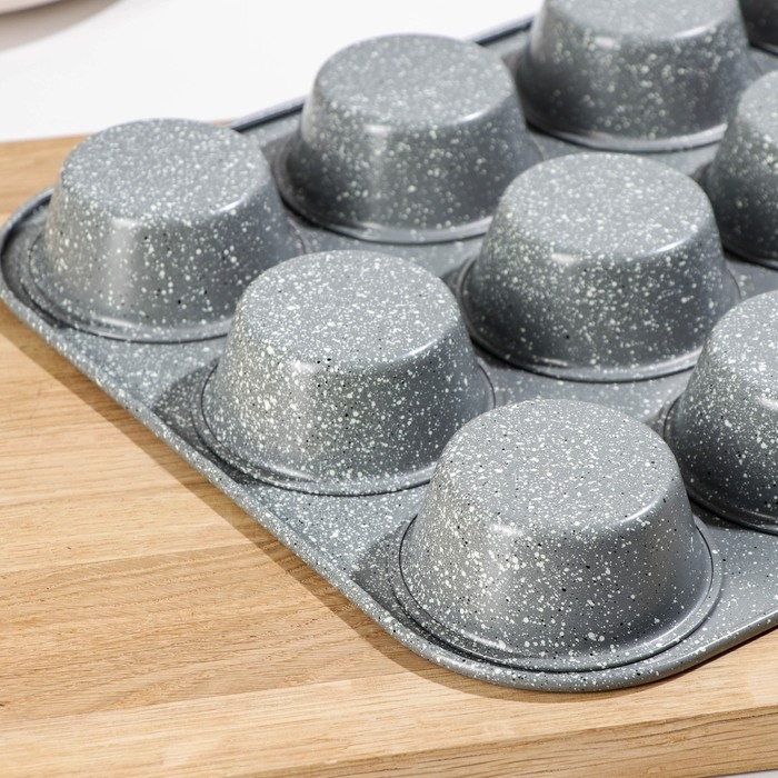 Форма для выпечки &laquo;Элин Мрамор. Кекс&raquo;, 35&times;26,5&times;3 см, 12 ячеек, антипригарное покрытие, цвет серый