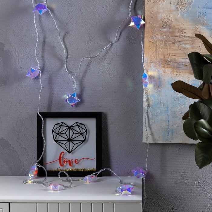 Гирлянда &laquo;Нить&raquo; 2.5 м с насадками &laquo;Звёзды&raquo;, IP20, прозрачная нить, 10 LED, свечение белое, 220 В