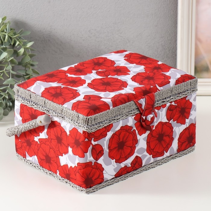 Шкатулка для рукоделия Шкатулка для рукоделия "Красные маки на белом" 19х26х14,5 см