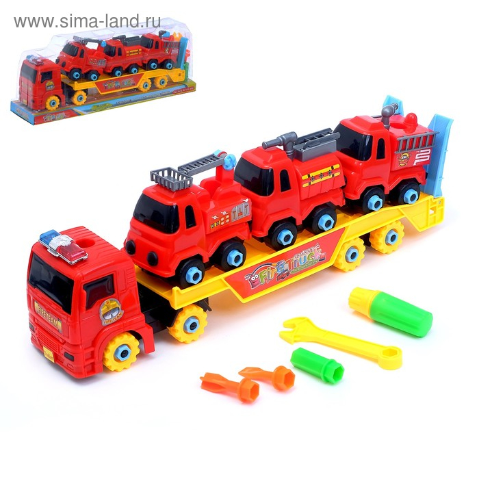 Конструктор винтовой &laquo;Пожарный автовоз&raquo;, с 3 машинками