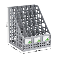 Лоток для бумаг cборный, вертикальный, 6 отделений, серый