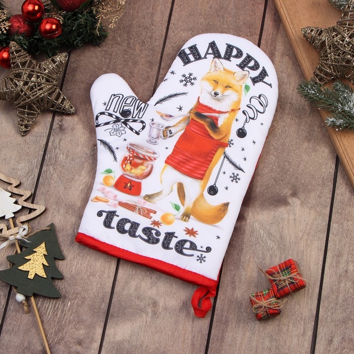 Новый год.Варежка-прихватка "Happy new taste" 20х27см,100% п/э