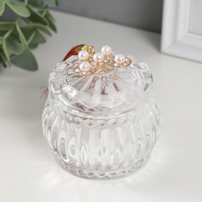 Шкатулка стекло "Бабочка жемчужная" с кисточкой 7х7х7 см