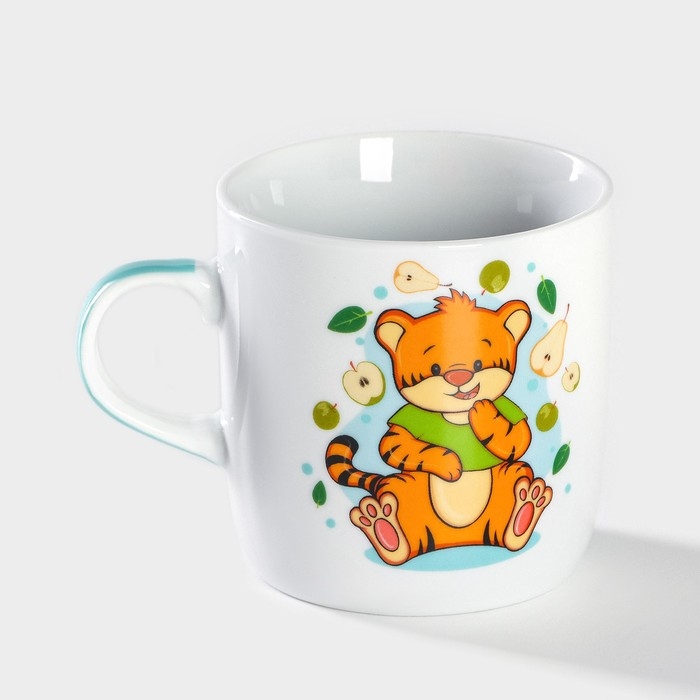 Набор детской посуды из керамики Доляна &laquo;Тигрёнок с грушами&raquo;, 3 предмета: кружка 230 мл, миска 400 мл, тарелка d=18 см, цвет белый