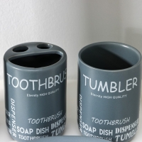 Набор аксессуаров для ванной комнаты &laquo;Надписи&raquo;, 4 предмета (дозатор 400 мл, мыльница, 2 стакана), цвет серый