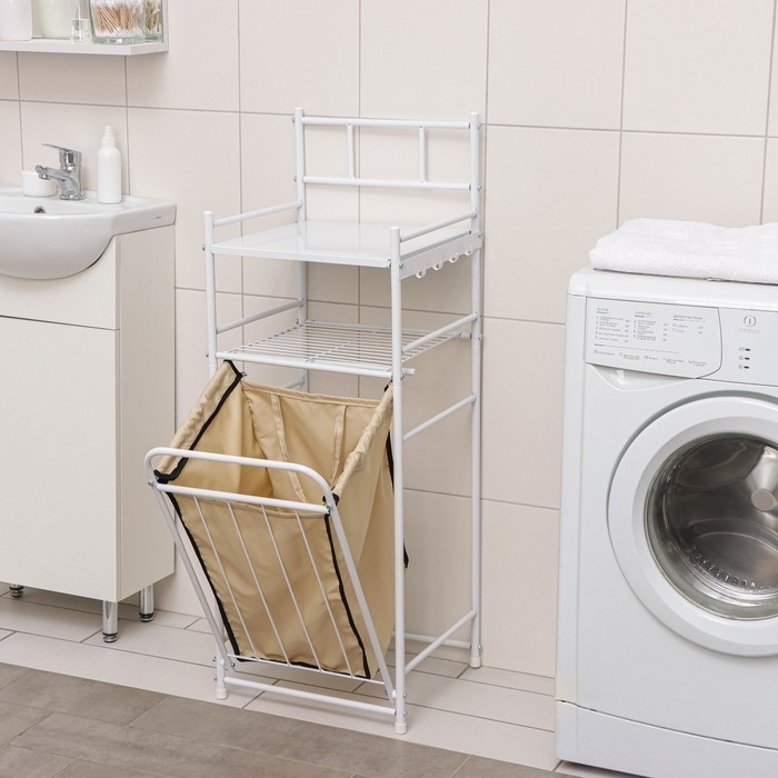Стеллаж с корзиной для белья 2-х ярусный, 38&times;35&times;105 см, цвет белый