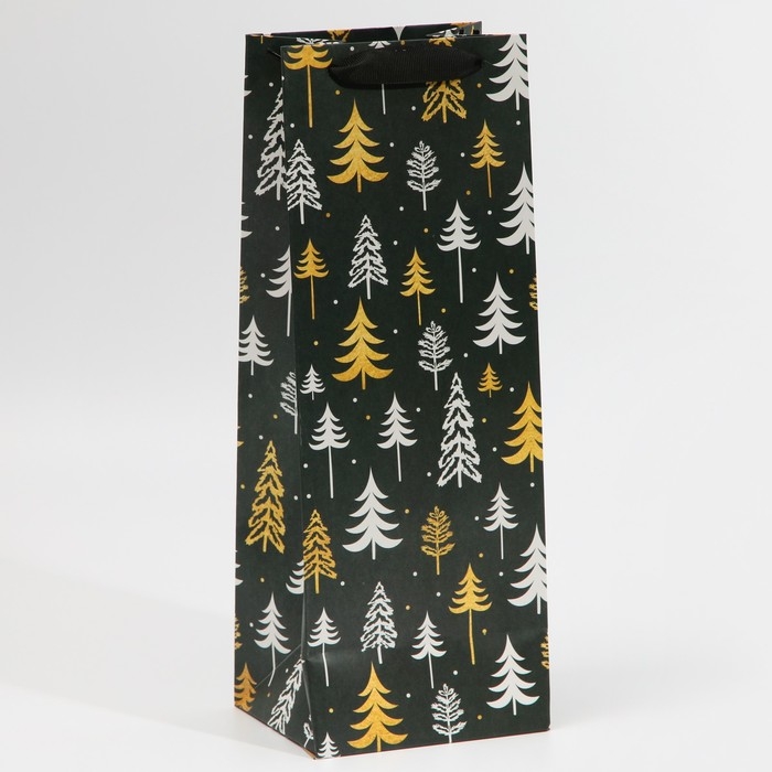 Пакет под бутылку &laquo;Ёлки&raquo;, 13 х 36 х 10 см, Новый год