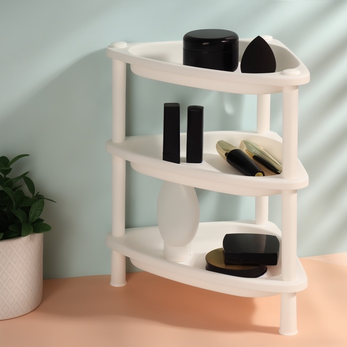 Органайзер для хранения косметики, угловой, 3 секции, 28&times;19.5&times;29 см, белый