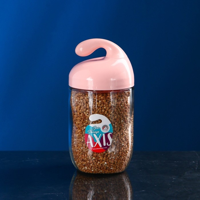 Банка для сыпучих продуктов &laquo;Аксис&raquo;, 500 мл, стеклянная, розовая крышка, Иран