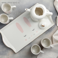 Набор керамический чайный &laquo;Зайка&raquo;, 6 предметов: 4 кружки 220 мл, чайник 900 мл, поднос