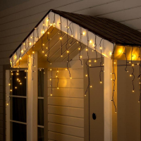 Гирлянда &laquo;Бахрома&raquo; 4 &times; 0.6 м, IP44, тёмная нить, 180 LED, свечение тёплое белое, 8 режимов, 220 В