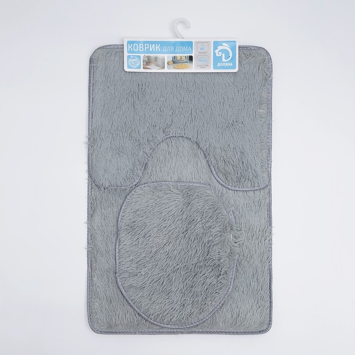 Коврики для ванной и туалета Доляна «Плюшевый», 3 шт: 32×40 см, 40×50 см, 50×80 см, цвет серый Коврики для ванной и туалета Доляна «Плюшевый», 3 шт: 32×40 см, 40×50 см, 50×80 см, цвет серый