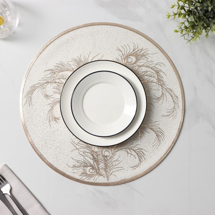 Салфетки сервировочные на стол Доляна «Павлин», 2 шт, d=38 см, цвет бежевый Салфетки сервировочные на стол Доляна «Павлин», 2 шт, d=38 см, цвет бежевый