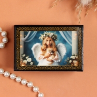 Шкатулка &laquo;Ангел с котенком&raquo;, черная, 6&times;9 см, лаковая миниатюра