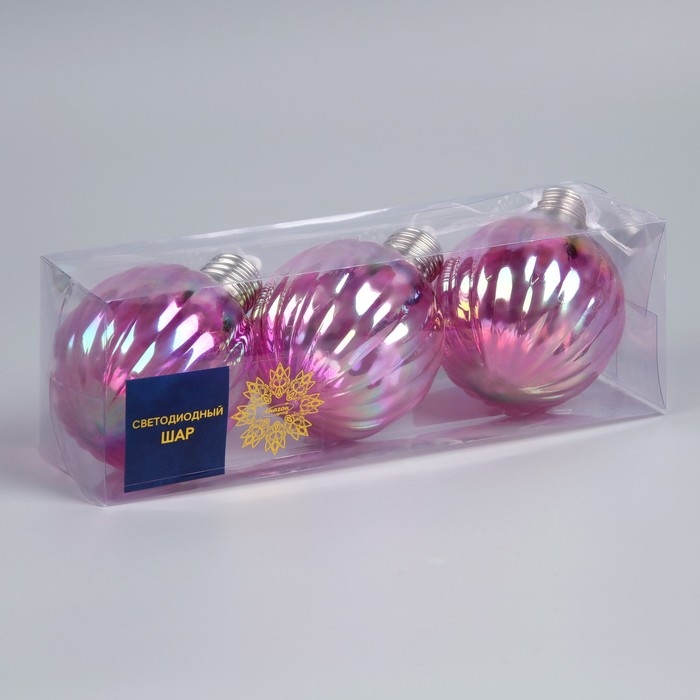 Набор елочных шаров "Розовые грани", d=7 см, 3 LED, 3 шт, батарейки AG13x9 (нет в комплекте), Свечение тёплое белое