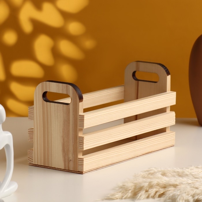 Кашпо деревянное трехреечное с ручками 24,5х10х13 см натуральный