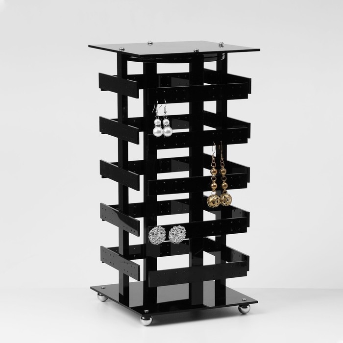 Подставка для украшений &laquo;Вертушка&raquo;, 5 ярусов, 64 пары, пластик, 15&times;15&times;32 см, цвет чёрный