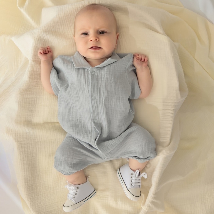 Комбинезон Крошка Я Муслин,р. 62-68, серо-голубой