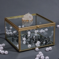 Органайзер для хранения &laquo;MOUNTAINS&raquo;, с крышкой, стеклянный, с зеркальным дном, 1 секция, 12 &times; 12 &times; 7 см, цвет прозрачный/медный