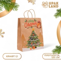 Новый год. Пакет бумажный подарочный новогодний крафт "Ёлка", 33 &times; 26 &times; 12 см.