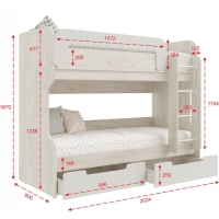 Двухъярусная кровать Юниор-4, 2034х900х1670, Шарли белый/Дуб крафт белый