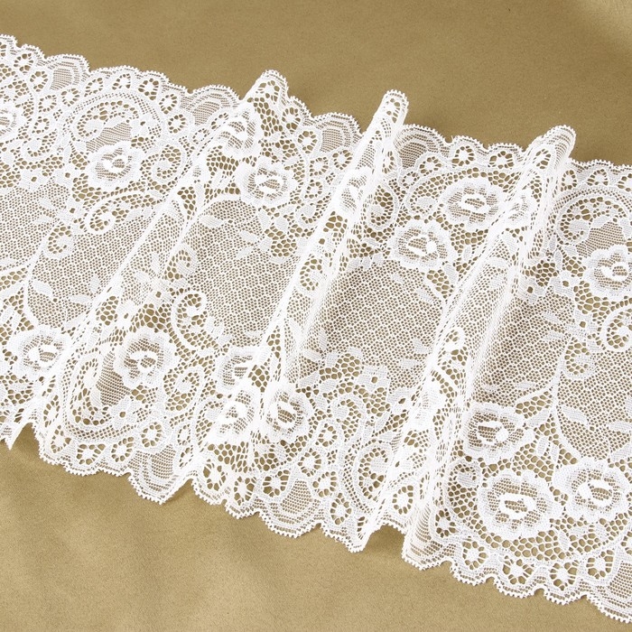 Кружевная эластичная ткань, 195 мм × 2,7 ± 0,5 м, цвет белый Кружевная эластичная ткань, 195 мм × 2,7 ± 0,5 м, цвет белый