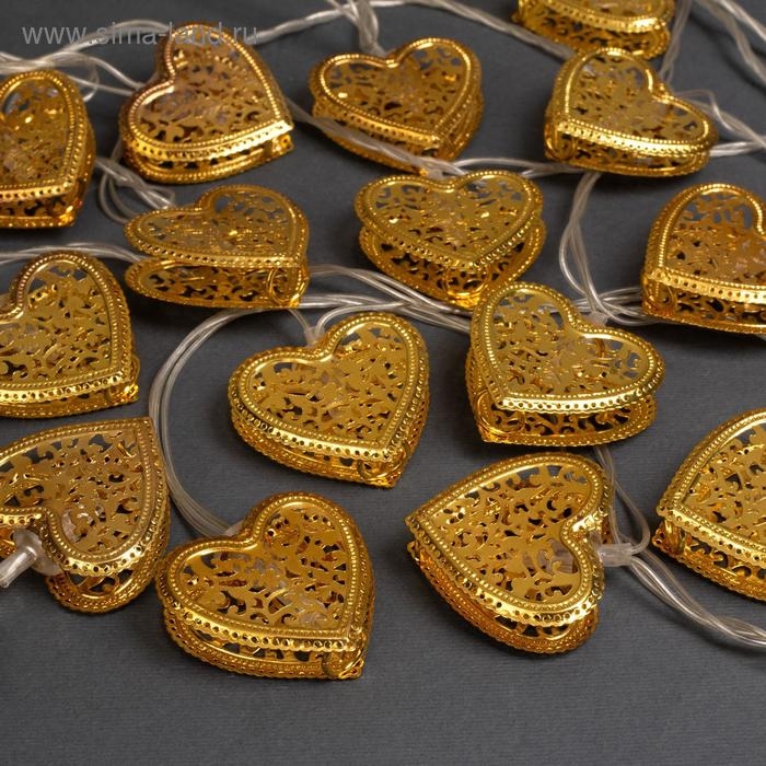 Гирлянда «Нить» 4 м с насадками «Сердечко», IP20, прозрачная нить, 20 LED, свечение тёплое белое, 8 режимов, 220 В Гирлянда «Нить» 4 м с насадками «Сердечко», IP20, прозрачная нить, 20 LED, свечение тёплое белое, 8 режимов, 220 В