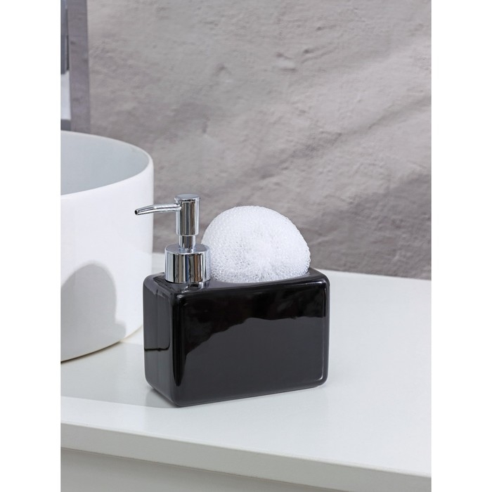 Дозатор для моющего средства с подставкой для губки SAVANNA &laquo;Природа&raquo;, 450 мл, цвет чёрный