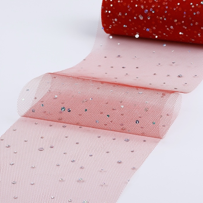 Фатин с блёстками, 15 см, 11 ± 1 г/кв.м, 23 ± 1 м, цвет красный №17 Фатин с блёстками, 15 см, 11 ± 1 г/кв.м, 23 ± 1 м, цвет красный №17