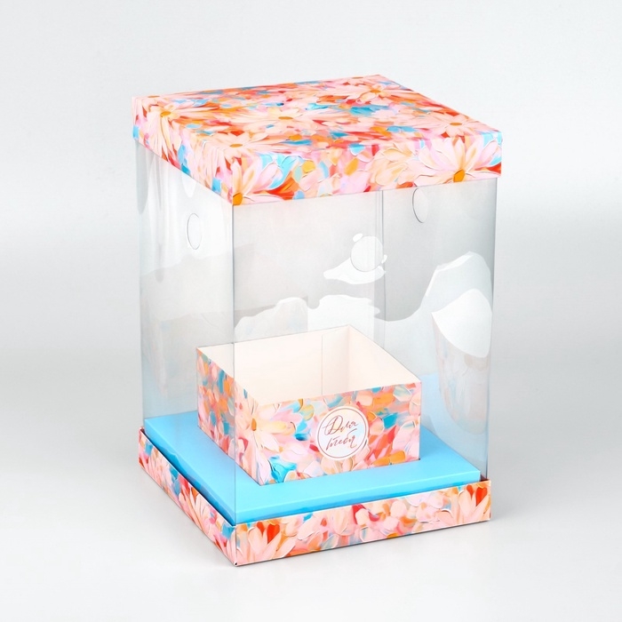 Коробка для цветов с вазой и PVC окнами складная &laquo;Весенние цветы&raquo;, 16 х 23 х 16 см