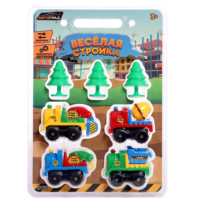 Набор машин «Весёлая стройка», инерционные, в наборе 4 шт., цвет МИКС Набор машин «Весёлая стройка», инерционные, в наборе 4 шт., цвет МИКС