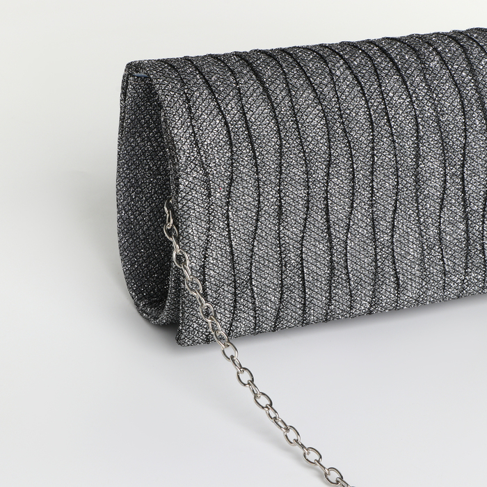 Сумка-клатч на магните, длинная цепь, цвет серебристый