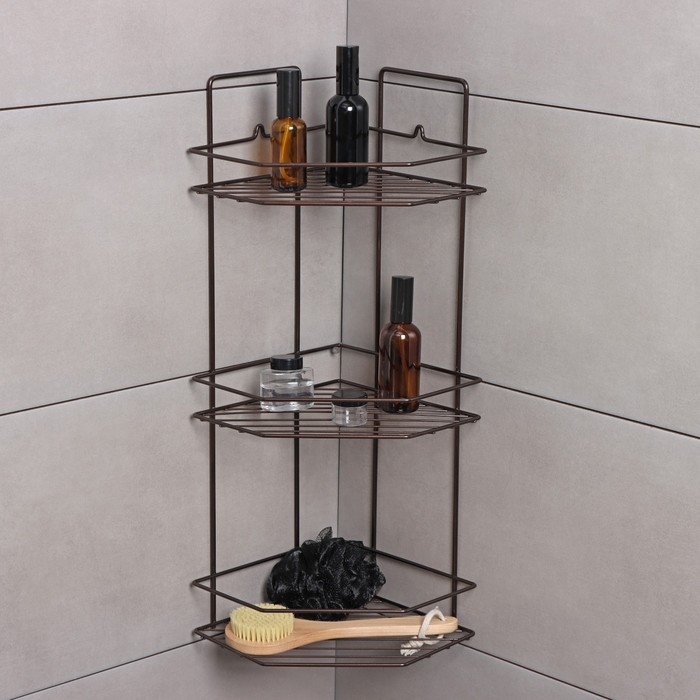 Полка угловая для ванной 3-х ярусная Эконом, 220×220×600 мм, цвет медная искра Полка угловая для ванной 3-х ярусная Эконом, 220×220×600 мм, цвет медная искра