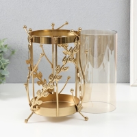 Подсвечник металл, стекло на 1 свечу "Веточки с шариками" d=10 см золото 20 см