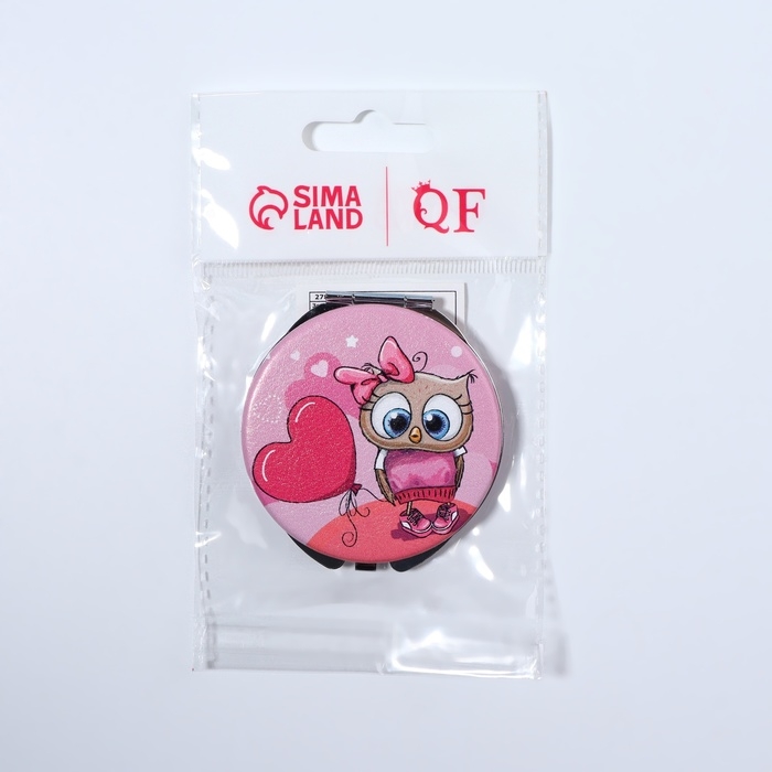 Зеркало складное &laquo;Совята&raquo;, d = 6 см, искусственная кожа, цвет розовый