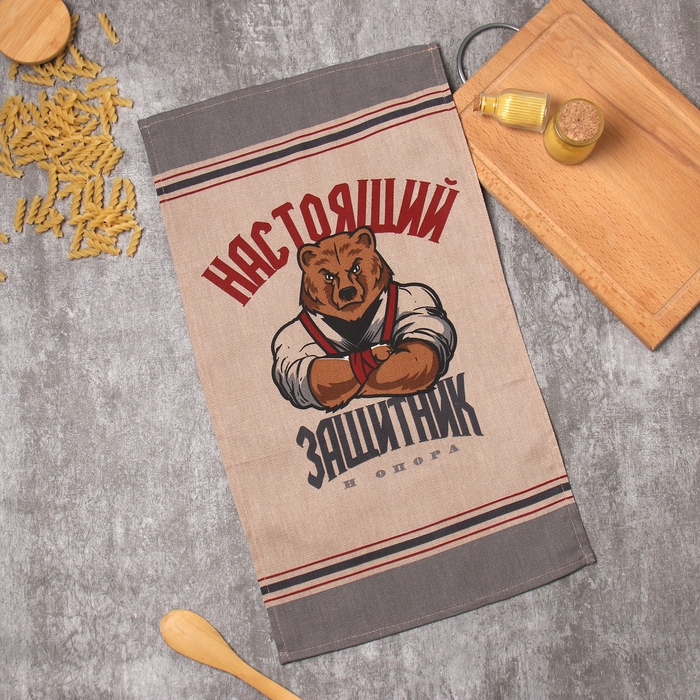 Полотенце кухонные Доляна Полотенце кухонные Доляна "Настоящий защитник" 35х60 см, рогожка, 100% хл, 160г/м2