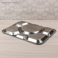 Поднос из нержавеющей стали, 6 секций, 39,5×29×1,5 см, цвет серебряный Поднос из нержавеющей стали, 6 секций, 39,5×29×1,5 см, цвет серебряный