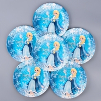 Набор бумажной посуды одноразовый декор &laquo;Холодная принцесса&raquo;, 6 тарелок, 6 стаканов, 1 гирлянда, декор