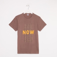 Футболка мужская с принтом, цвет светло-коричневый, размер 46