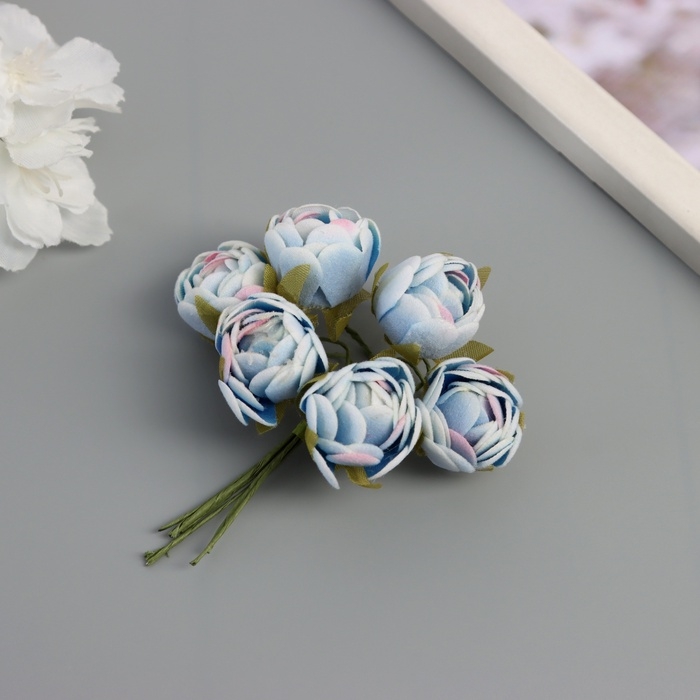 Декор для творчества Декор для творчества "Пионы" бело-голубой (1 набор=1 букет) в букете 6 шт 2,5х10,5 см