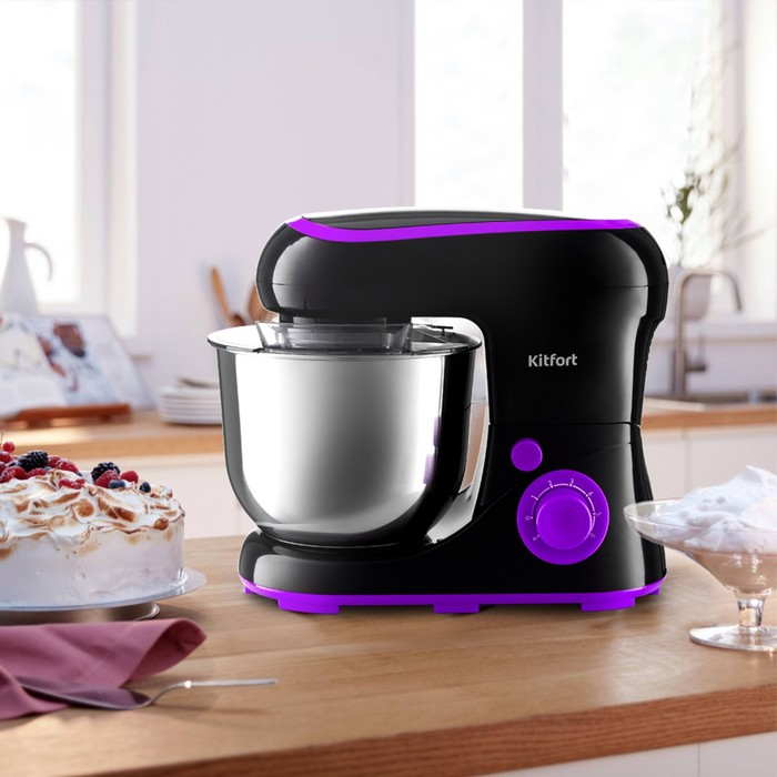 Миксер Kitfort КТ-3046-1, планетарный, 1300 Вт, 5 л, 6 скоростей, черно-фиолетовый Миксер Kitfort КТ-3046-1, планетарный, 1300 Вт, 5 л, 6 скоростей, черно-фиолетовый
