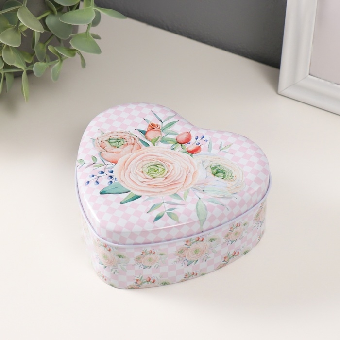 Шкатулка металл сердце Шкатулка металл сердце "Нежность цветов" набор 3 шт 10,5х12,6х5 см