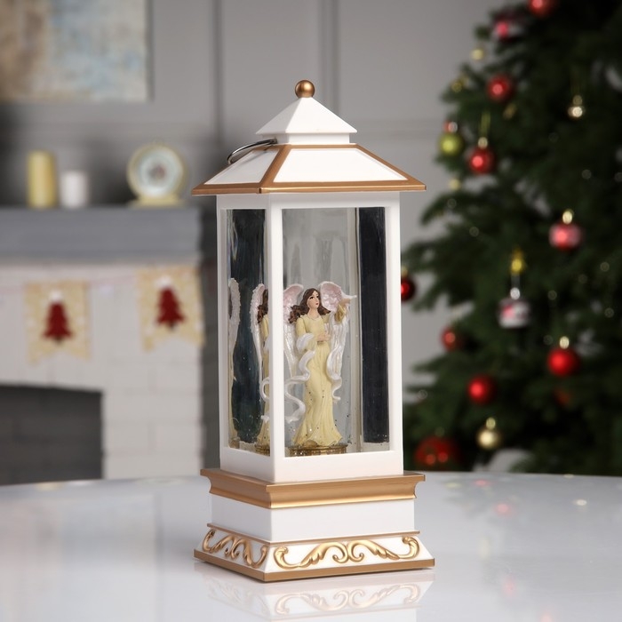 Светодиодная фигура &laquo;Фонарь с ангелом&raquo; 10.5 &times; 26 &times; 10.5 см, пластик, батарейки ААх3 (не в комплекте), USB, свечение тёплое белое