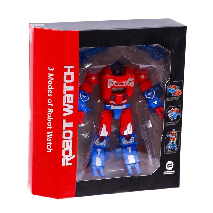 Робот &laquo;Часы&raquo;, трансформируется в робота и машинку, цвет красный