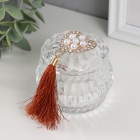 Шкатулка стекло "Сердечко жемчужное" с кисточкой 7х7х7 см Шкатулка стекло "Сердечко жемчужное" с кисточкой 7х7х7 см