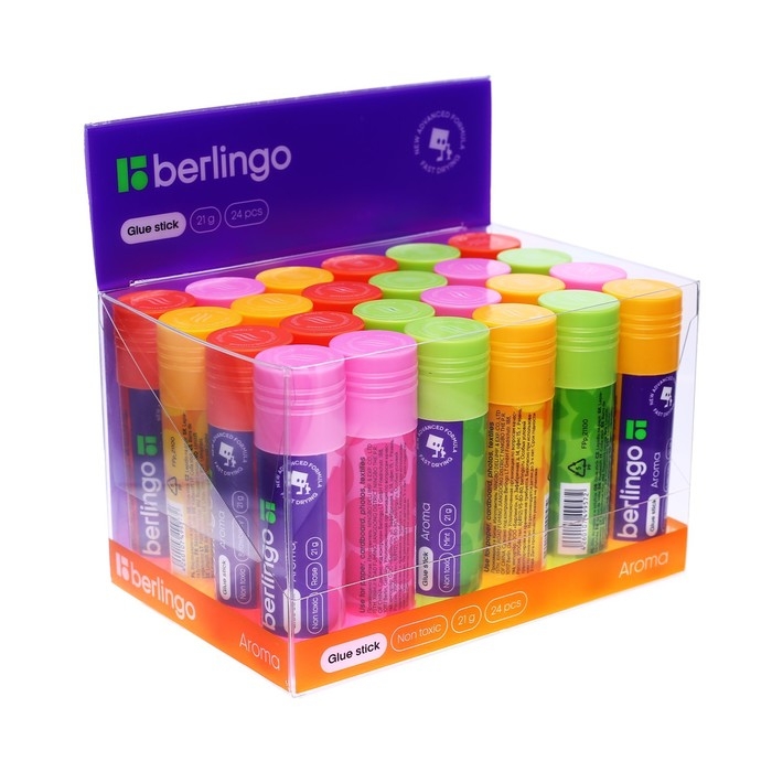 Клей-карандаш ПВП 21 г Berlingo, Aroma, ароматизированный (мята, лимон, клубника, роза) МИКС