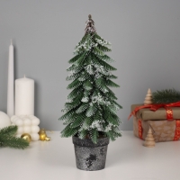 Искусственная ёлка настольная &laquo;Зимнее волшебство. Заснеженная с капельками&raquo; в горшочке, 34 см, ветки литые отгибаются
